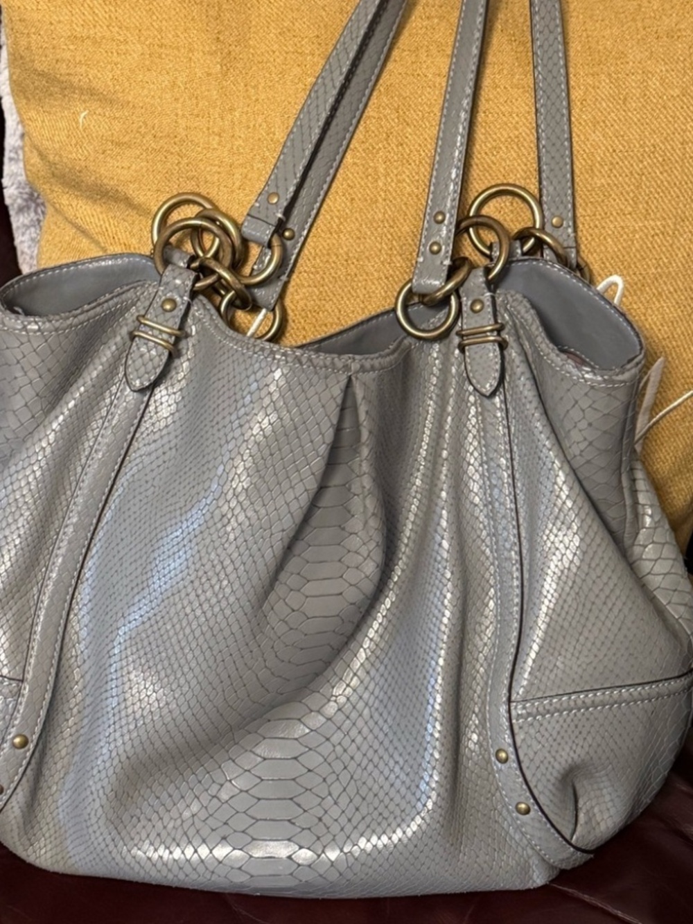 Coach 16334 Metallic Gray Silver Leather Shoulder Bag Tote - Picture 7 of 7